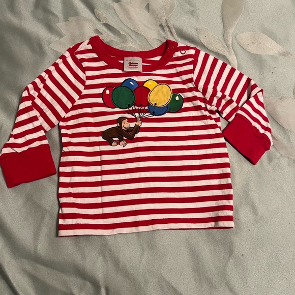 Hanna Andersson Curious George red stripe long sleeve shirt 6-12mo  EUC - Picture 1 of 7